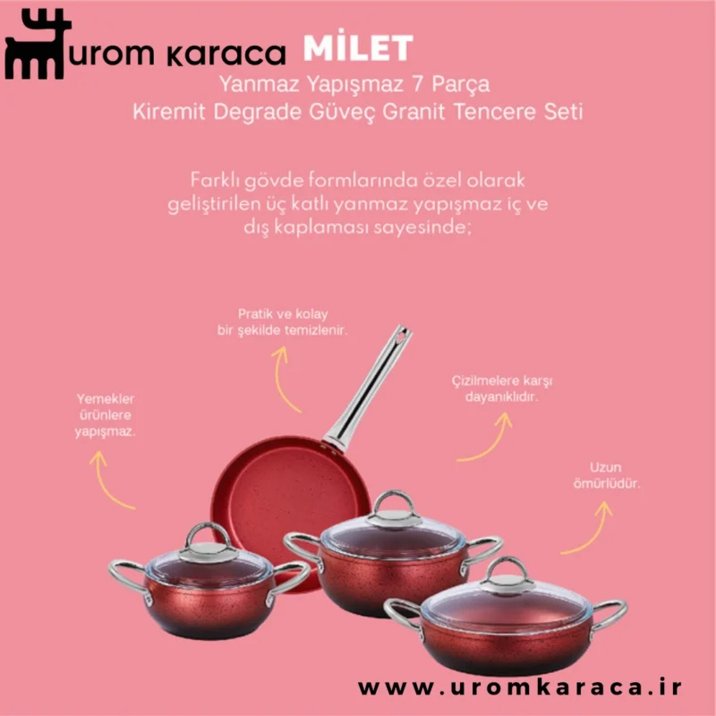 سرویس قابلمه 7 پارچه امسان Milet قرمز