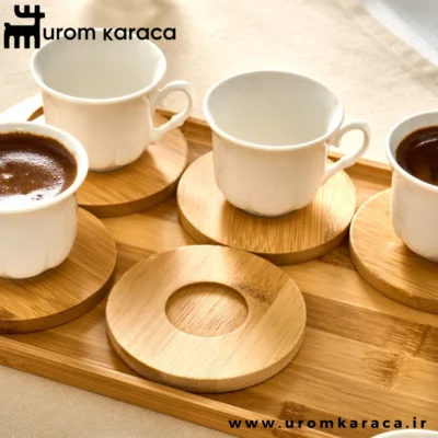 سرویس قهوه خوری با سینی ۶ پارچه کاراجا بامبو 9۰ میلی سفید