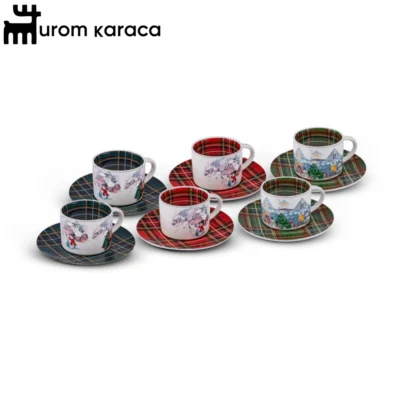 سرویس قهوه خوری 6 پارچه کاراجا شطرنجی 110 میلی