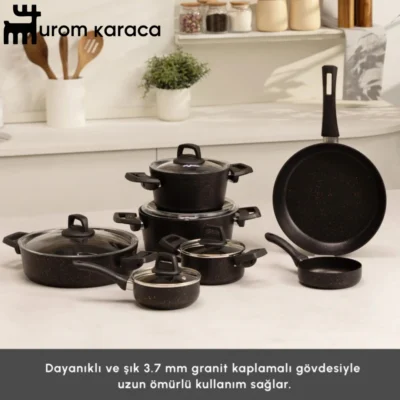 سرویس قابلمه 12 پارچه کاراجا Biogranit Blackgold مشکی طلایی