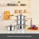 سرویس قابلمه 8 پارچه کاراجا Powersteel Sakura 316 - تصویر 6