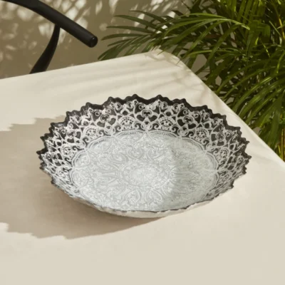 ظرف دکوری کاراجاهوم Kashida قطر 34 سانتی نقره ای