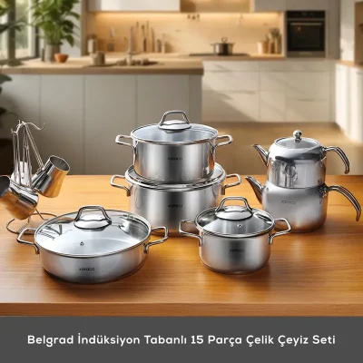 سرویس جهیزیه استیل القایی 15 پارچه کاراجا Belgrad