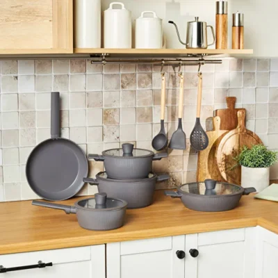 سرویس قابلمه 12 پارچه القایی کاراجا x Refika Swiss Crystal Pureline طوسی