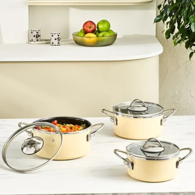 سرویس قابلمه متوسط لعابی ۶ پارچه کاراجا Erva کرم