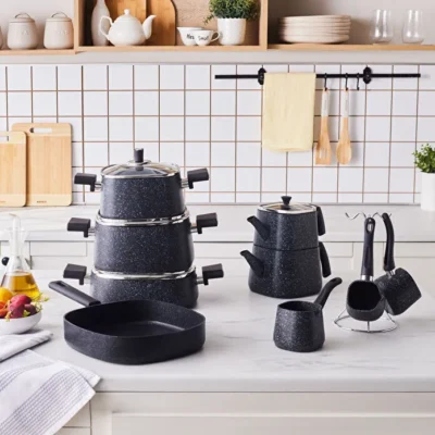 سرویس جهیزیه استیل 14 پارچه Biogranit Sando مشکی