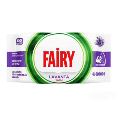 دستمال مرطوب سطوح فیری Fairy با رایحه لوندر بسته ۱۰۰ عددی