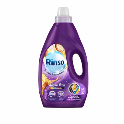 مایع لباسشویی 50 بار مصرف البسه رنگی رینسو Rinso حجم 3 لیتر حاوی عصاره آرگان